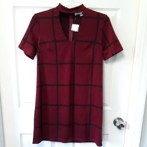 Vanity Room Mini Maroon Striped Choker Dress VGC